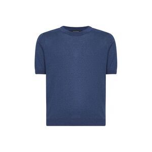 Tagliatore Men Navy Blue Silk Knit Crewneck T-Shirt